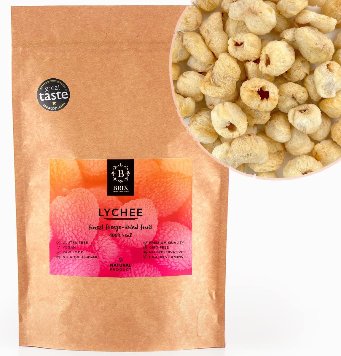 Lichi seco BRIX | Lichi natural, seco 95 g | Premio Gran Sabor a los Frutos Secos | Vitaminas en conserva, veganas, sin OGM, sin gluten Naty Shop Productos deshidratados Título predeterminado