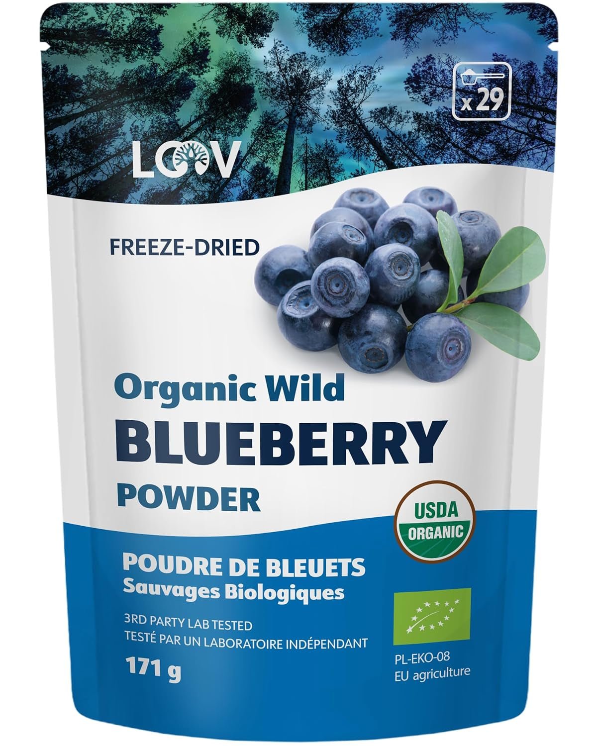 LOOV Polvo de arándanos silvestres orgánicos - Suministro para 29 días 171 g Bueno para batidos y desayunos Liofilizado del norte de Europa Sin azúcar añadido Naty Shop Productos deshidratados Título predeterminado