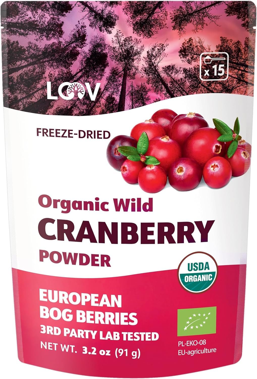 LOOV Arándano en polvo orgánico elaborado 100% con arándanos silvestres liofilizados cosechados en bosques del norte de Europa 113 g Sin azúcar añadido Naty Shop Productos deshidratados 91 g Arándano en polvo