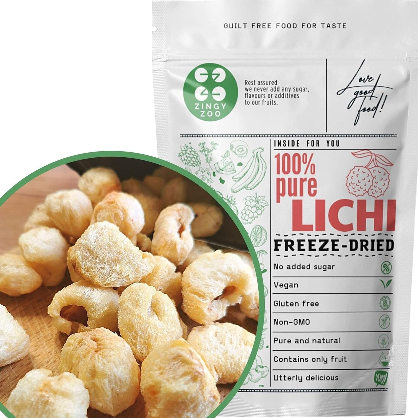Lichi liofilizado | Fruta liofilizada 100% lichi seca | secado naturalmente Vegano sin gluten | No jugo de lichi Jarabe de lichi | Lichi tropical de frutas liofilizadas | ZingyZoo Productos deshidratados Naty Shop Título predeterminado