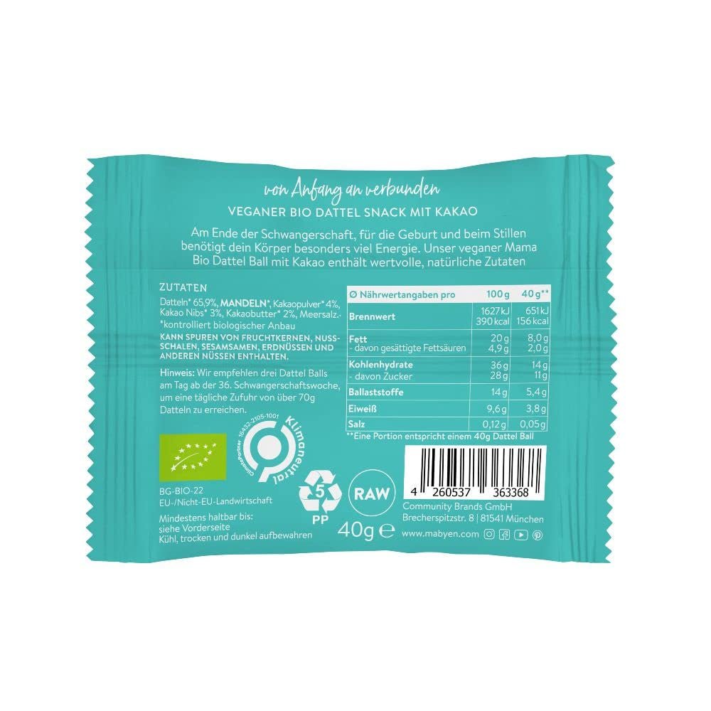 MABYEN Energy Balls Dátil Orgánico 20uds. | Bolitas de Dátil - Snacks Saludables Sin Azúcar para Embarazo y Lactancia - Barritas Proteicas con Frutos Secos - 13 x Cacao y 7 x Productos Deshidratados Sabor Mango Naty Shop