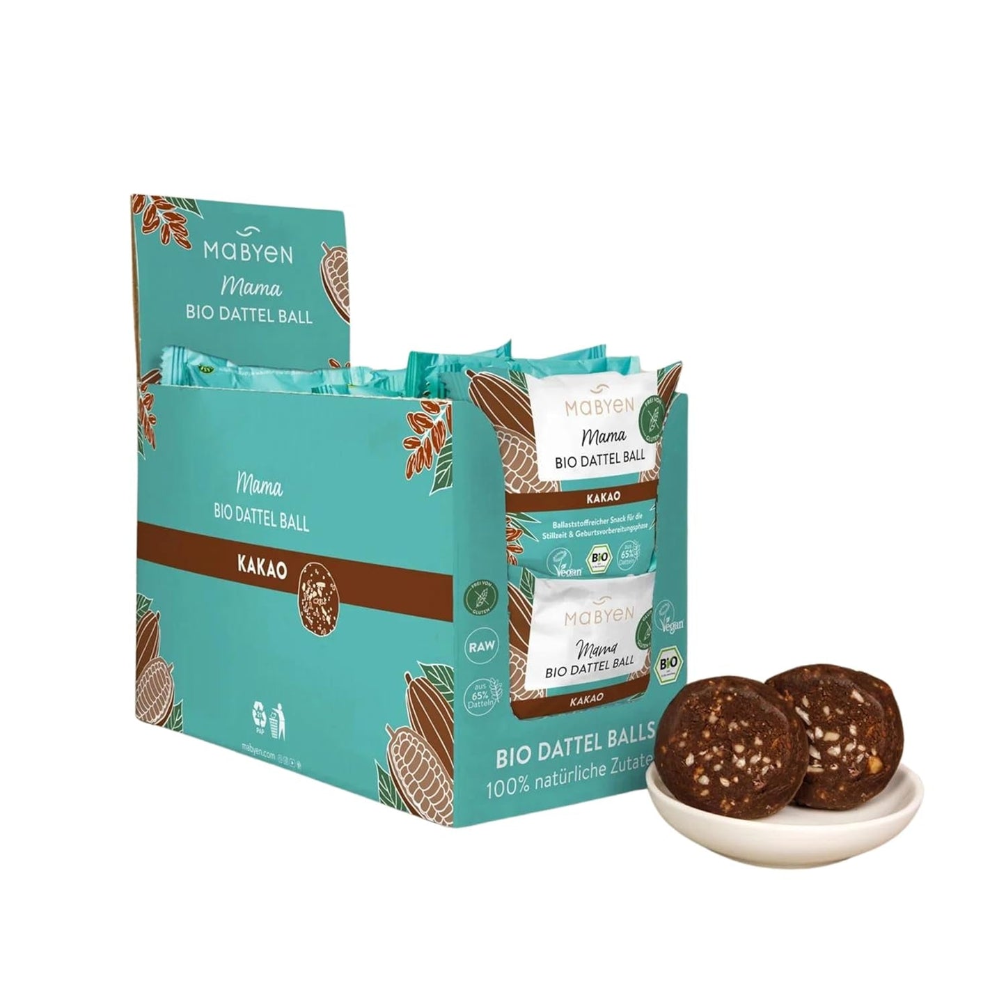 MABYEN Energy Balls Dátil Orgánico 20uds. | Date Balls - Snacks saludables sin azúcar para el embarazo y la lactancia - Barrita proteica con frutos secos - Productos deshidratados sabor cacao Naty Shop Default Title
