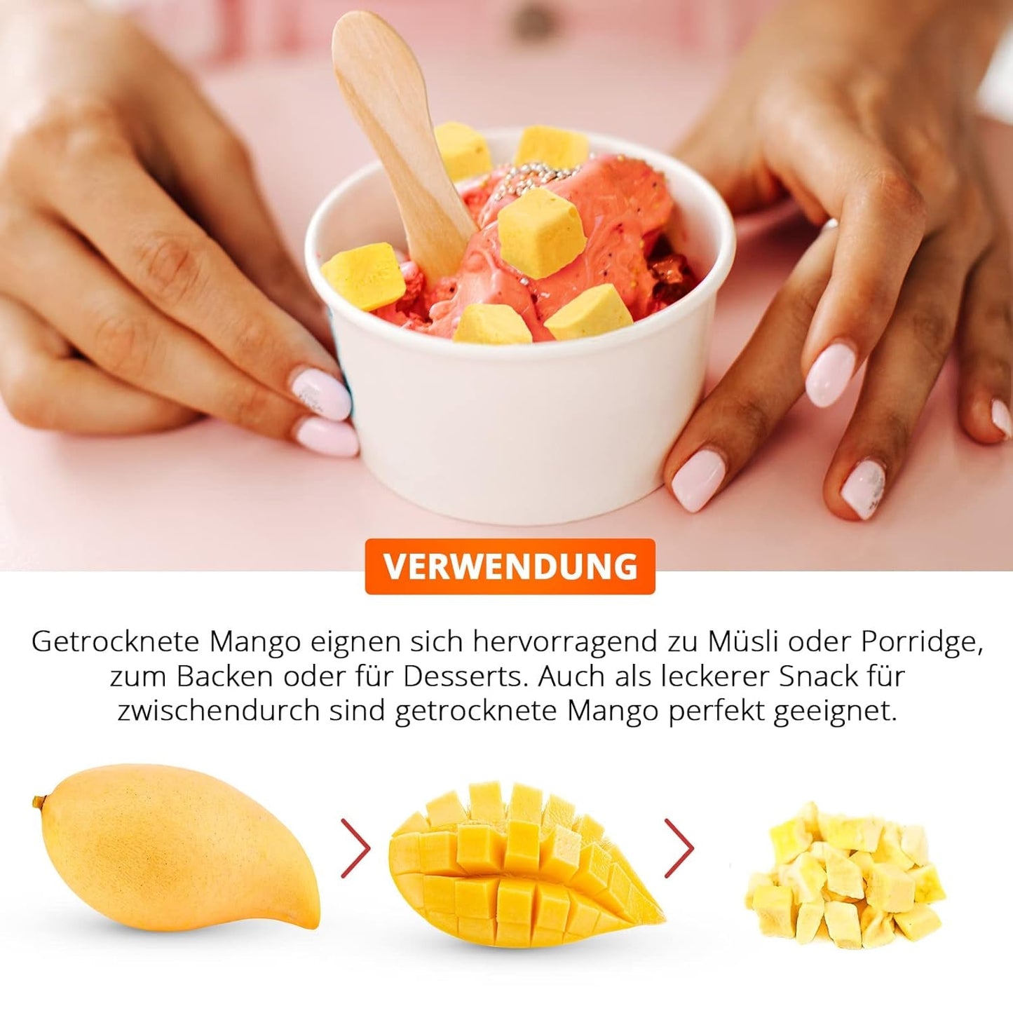 Mango liofilizado, 250g fruta liofilizada, sin añadidos, afrutado, made in Germany Productos deshidratados Naty Shop