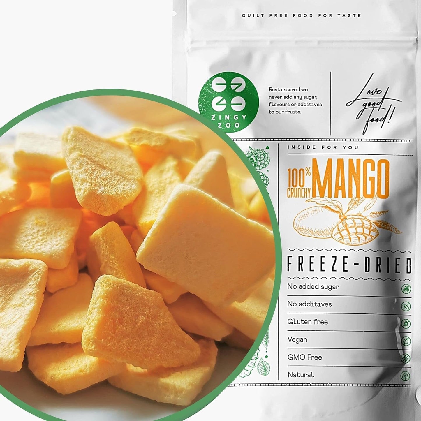 Mango liofilizado | Mango liofilizado sin azúcar añadido | Mango liofilizado Fruta del mango Mango seco | Mango seco Frutos secos sin aditivos | ZingyZoo Mango Deshidratado (100g) Naty Shop Productos Deshidratados Trozos 100G