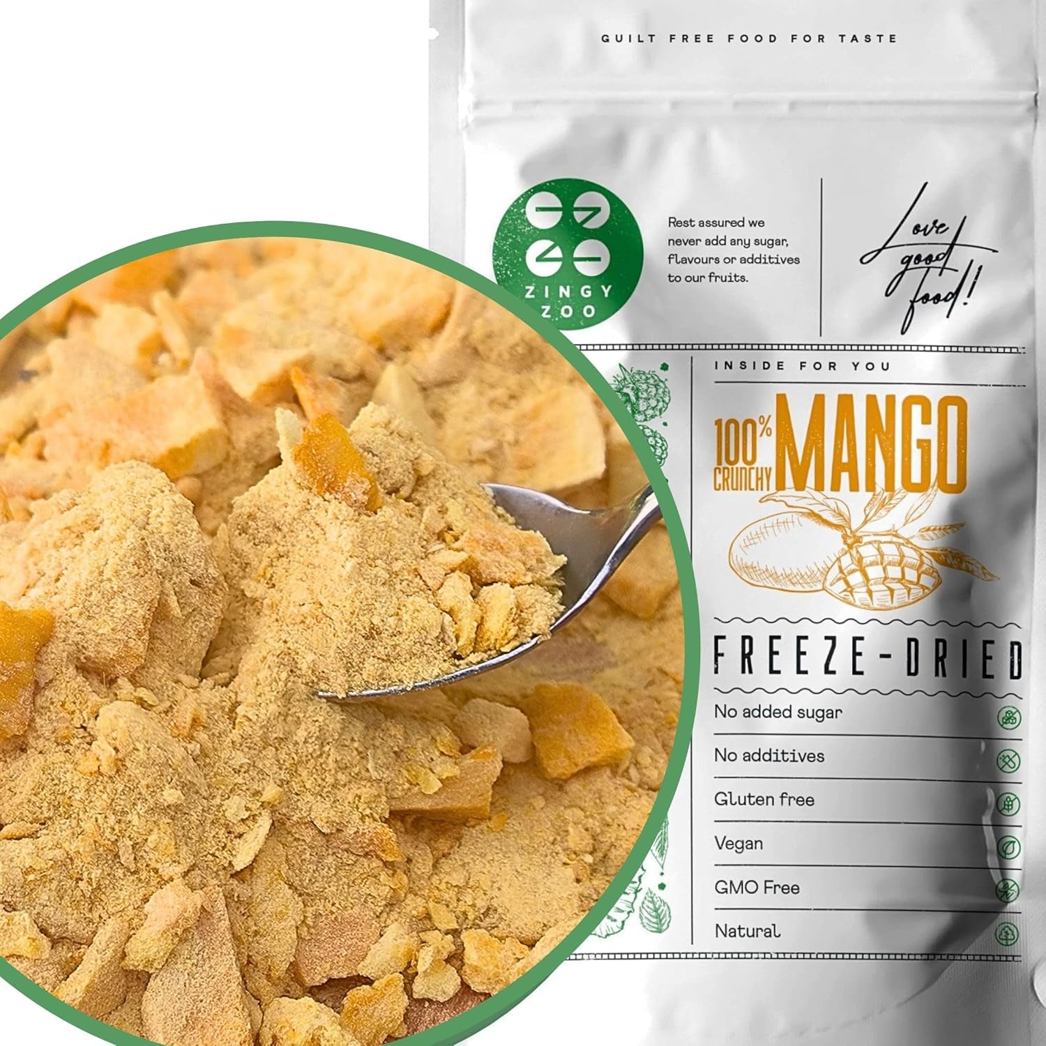 Mango liofilizado | Mango liofilizado sin azúcar añadido | Mango liofilizado Fruta del mango Mango seco | Mango seco Frutos secos sin aditivos | ZingyZoo Mango Desecado (100g) Productos Deshidratados Naty Shop Trozos Triturados 300G