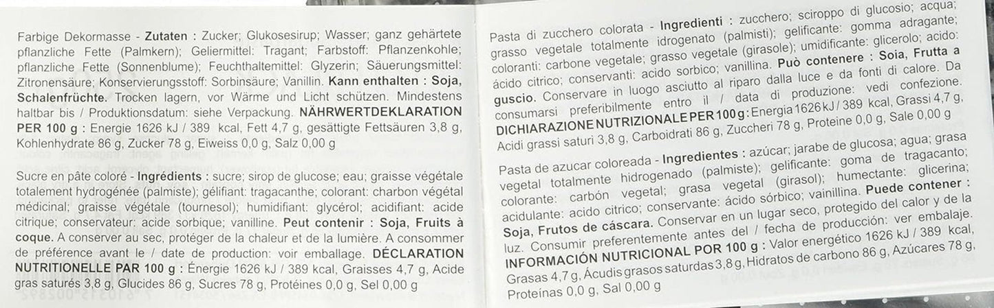Rollo Massa Ticino pasta de azúcar negra 250 g Pasta de azúcar Naty Shop
