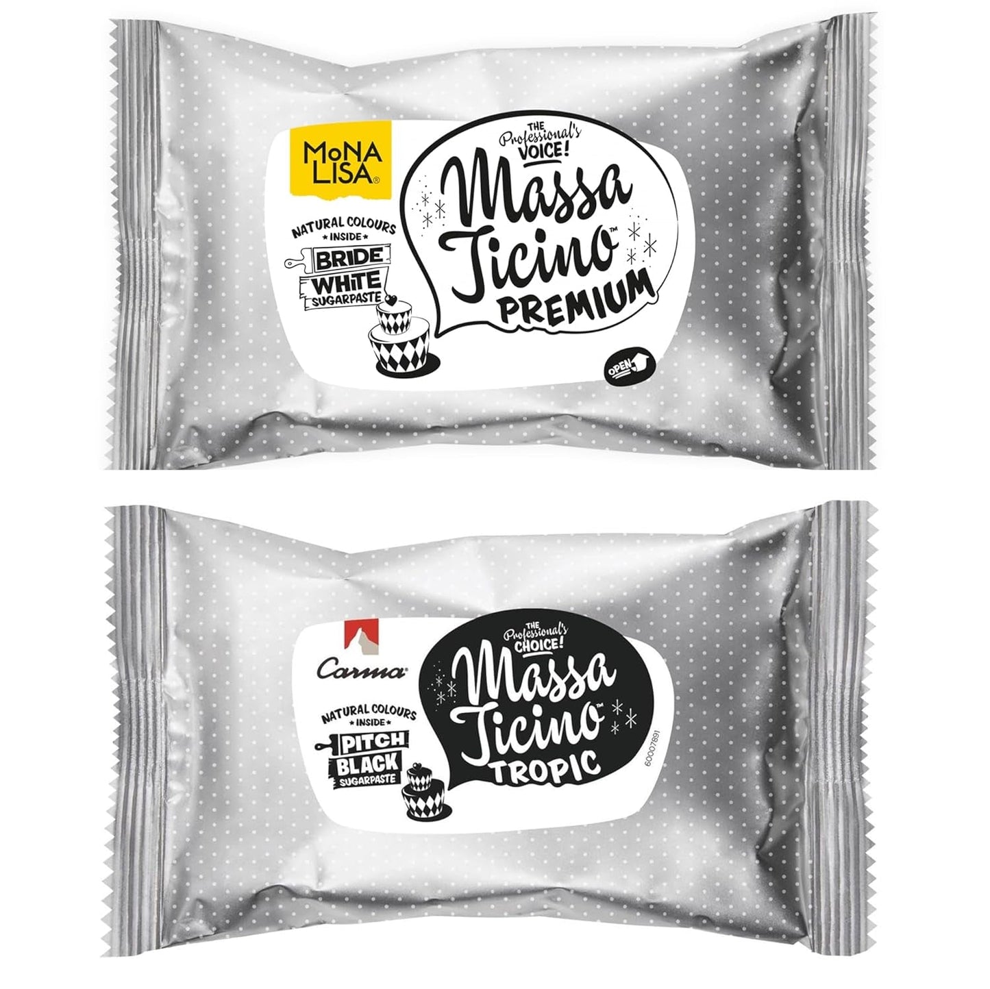 Massa Ticino Set 1x fondant blanco 250g y 1x fondant negro 250g - Pasta de azúcar premium para tartas, fondant en rollo - Perfecto para tartas, modelado y decoración - Fondant para panaderos profesionales y aficionados Pasta de azúcar Naty Shop Default Title