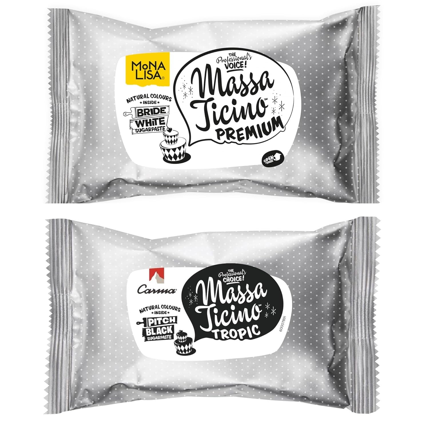 Massa Ticino Set 1x fondant blanco 250g y 1x fondant negro 250g - Pasta de azúcar premium para tartas, fondant en rollo - Perfecto para tartas, modelado y decoración - Fondant para panaderos profesionales y aficionados Pasta de azúcar Naty Shop Default Title