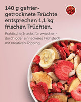 Mezcla de frutas liofilizadas BUAH® | Fresas, plátanos, manzanas y grosellas liofilizados sin azúcar añadido | 100% fruta | Vegano, sin gluten, sin lactosa (140g) Naty Shop productos deshidratados