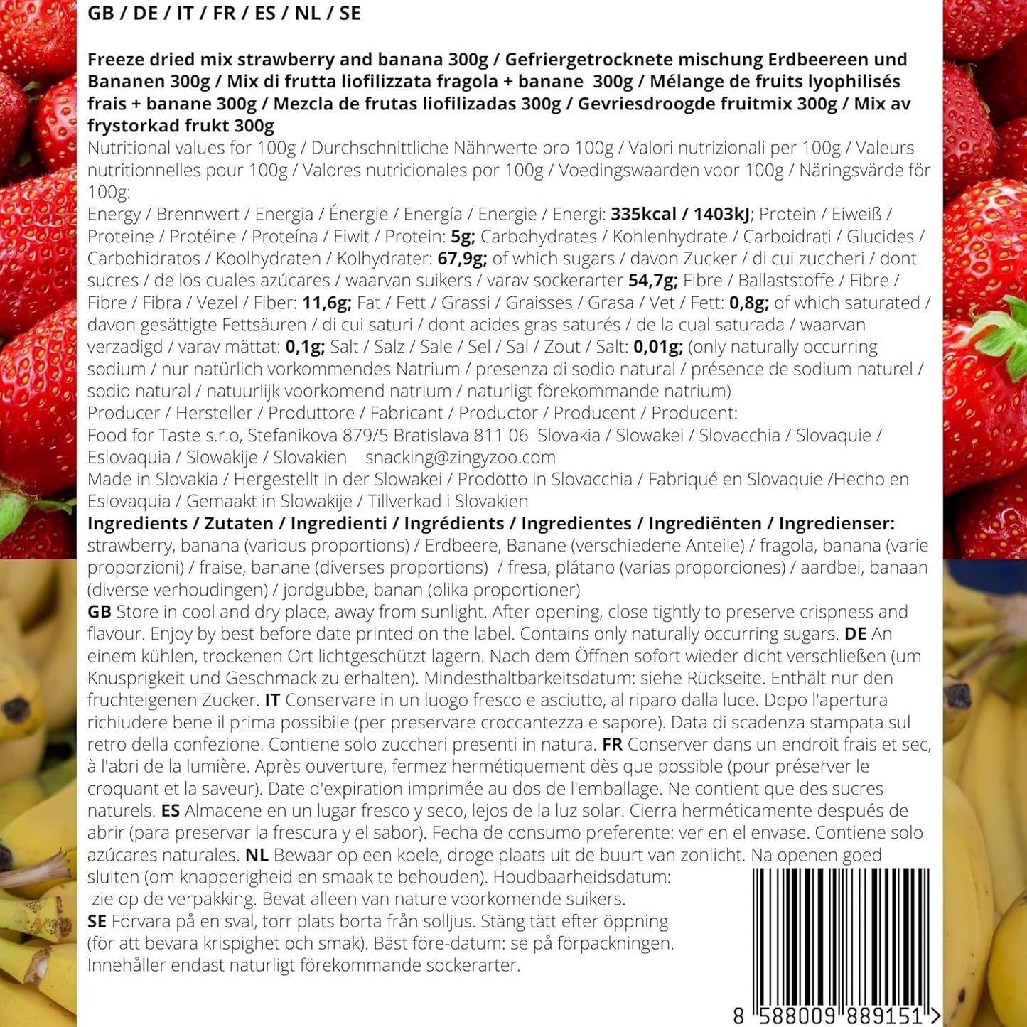 Mix de frutas liofilizadas ErdBana XL 300g | Plátanos liofilizados + fresas liofilizadas Set degustación de frutas liofilizadas | Mix de frutas liofilizadas de fresa y plátano | ZingyZoo Productos deshidratados Naty Shop