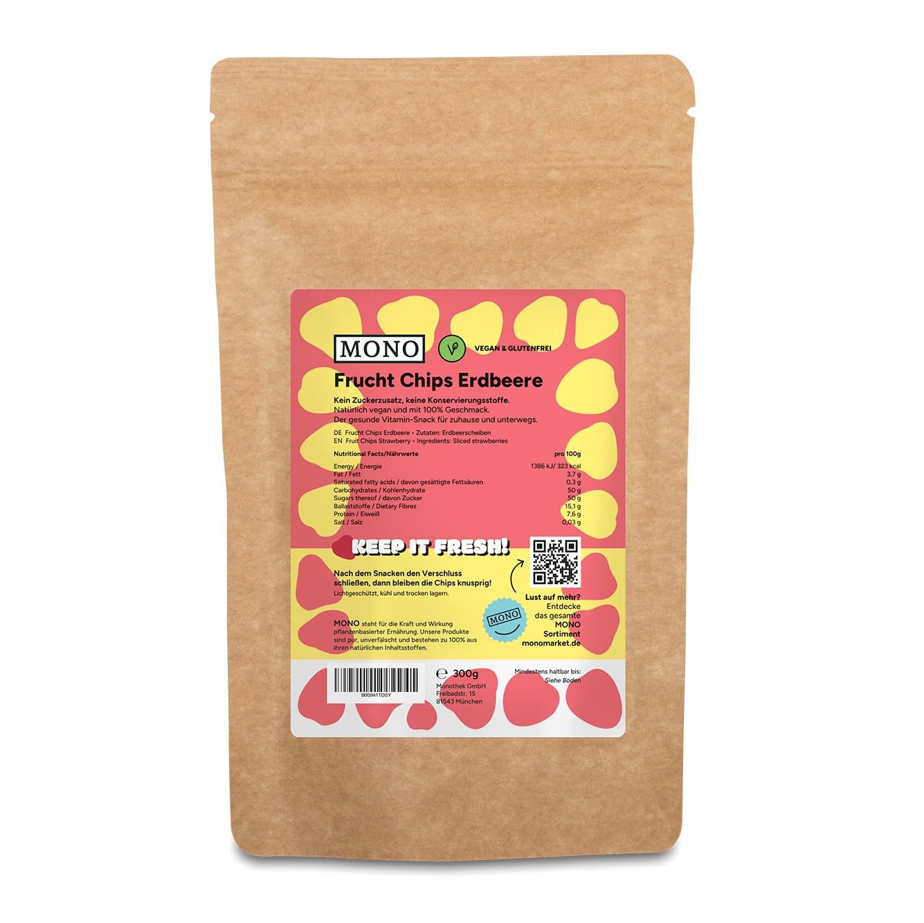 Chips mono liofilizados - Chips de fresa 300g de fresas 100% naturales - frutos tropicales secos - frutos secos de fresa - snack para muesli y postres - chips de fresa Productos deshidratados Naty Shop
