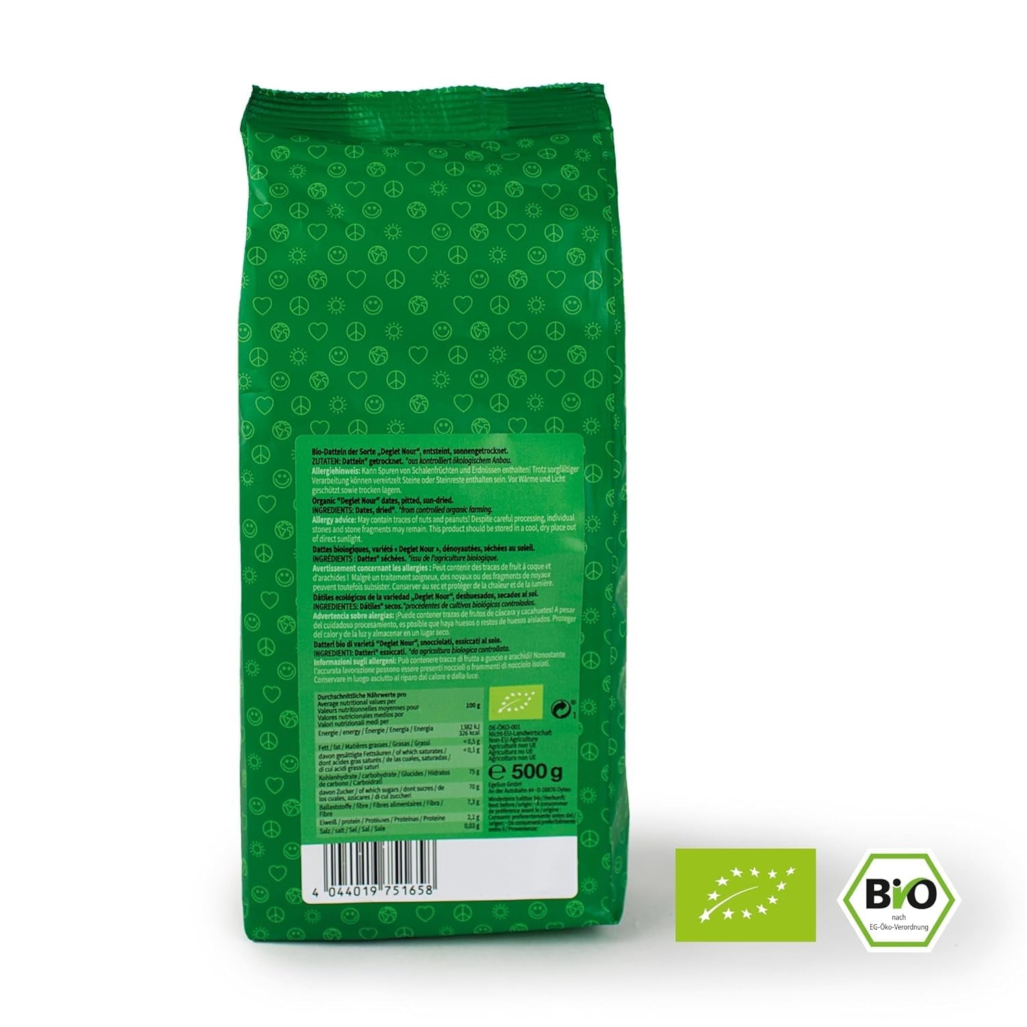 Mundo Feliz Dátiles secos con semillas de cultivo ecológico, 2 x 500 g Productos deshidratados Naty Shop