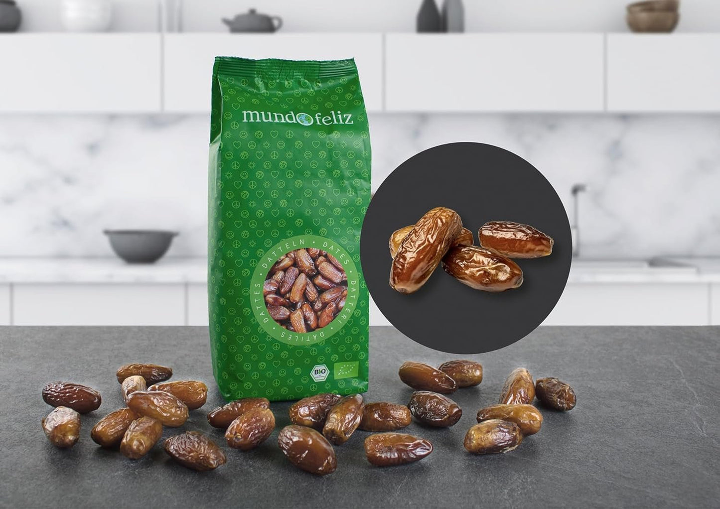 Mundo Feliz Dátiles secos con semillas de cultivo ecológico, 2 x 500 g Productos deshidratados Naty Shop