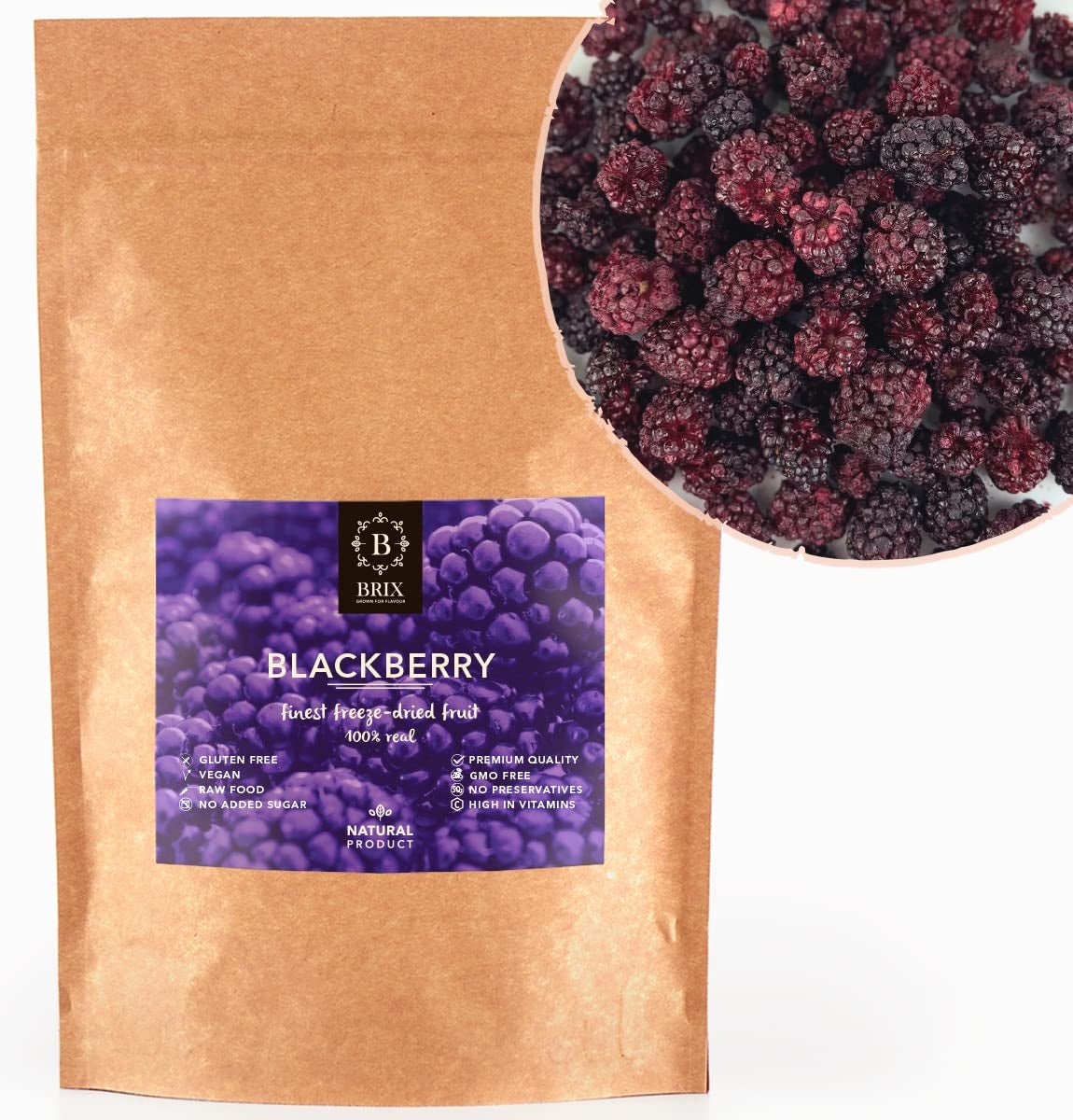 Moras liofilizadas BRIX | Moras naturales, secas 105 g | Premio al Gran Sabor para los frutos secos | Sin OGM, sin gluten, vegano, vitaminas retenidas Naty Shop Productos deshidratados Título predeterminado