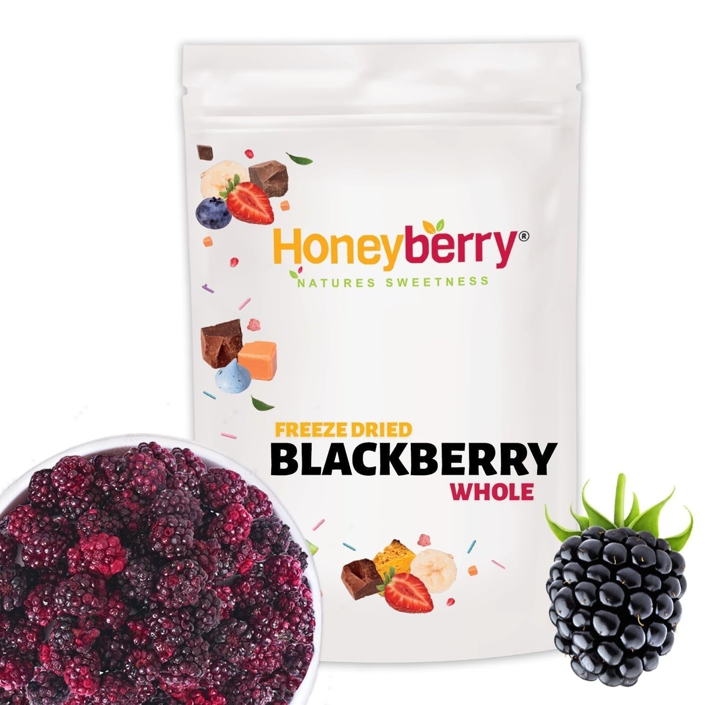 Moras enteras liofilizadas 100g - Frutas liofilizadas - Frutas secas liofilizadas - Moras enteras liofilizadas para repostería, decoración de tartas, snacks, muesli, postres Productos deshidratados Naty Shop 100G