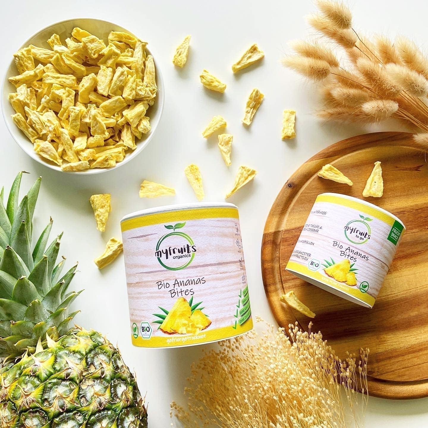 myfruits Piña liofilizada ecológica, 300g, frutos secos sin añadidos, 100% piña en trozos grandes, fruta liofilizada para muesli o snack Productos deshidratados Naty Shop