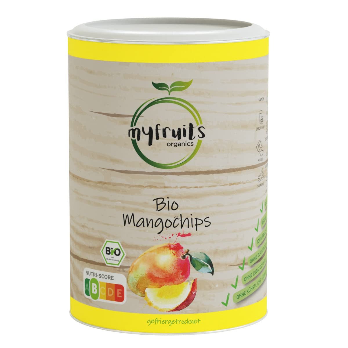 myfruits mango ecológico, fruta liofilizada, 300g, chips de fruta, sin añadidos, 100% mango, fruta liofilizada y seca para muesli o snacks... Productos deshidratados Naty Shop 100 G (1 pack)