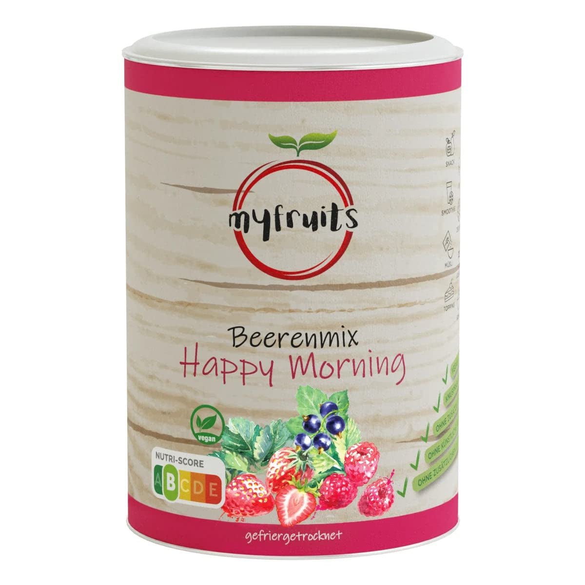myfruits berry mix, 300g, mix de frutas y bayas liofilizadas, sin azúcares añadidos, fresas, frambuesas, grosellas rojas, mix de frutos secos Productos deshidratados Naty Shop 100 G (1 pack)