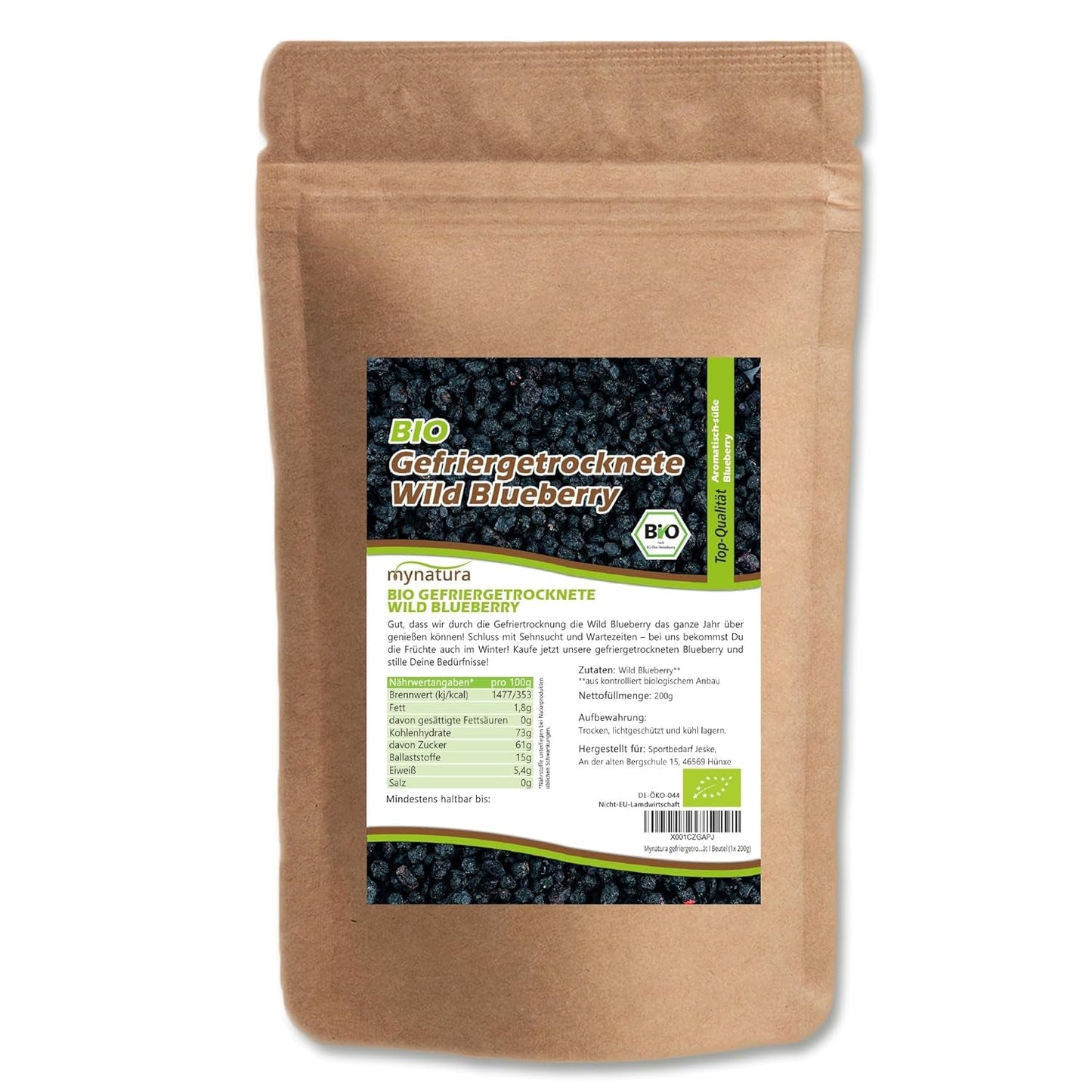 Mynatura Arándanos silvestres liofilizados ecológicos I Arándanos I Frutas I Bayas I Producto natural I Calidad ecológica I Bolsa (1x 200g) Productos deshidratados Naty Shop 200 G (1 paquete)