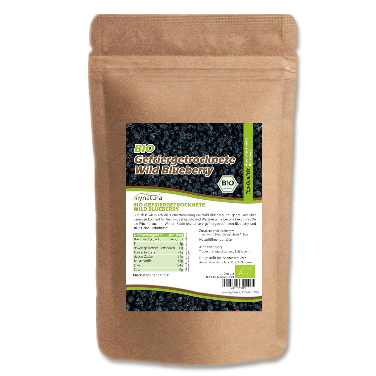 Mynatura Arándanos silvestres liofilizados ecológicos I Arándanos I Frutas I Bayas I Producto natural I Calidad ecológica I Bolsa (1x 200g) Productos deshidratados Naty Shop 200 G (1 paquete)