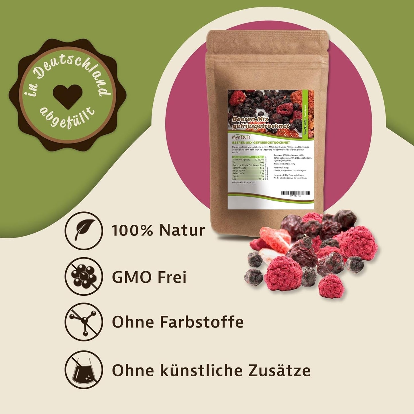 Mynatura Mezcla colorida de frutos rojos liofilizados I Mix de frutas I Frambuesas I Grosellas negras I Fresas I Snacks de frutas I Vegano I 350g Productos deshidratados Naty Shop