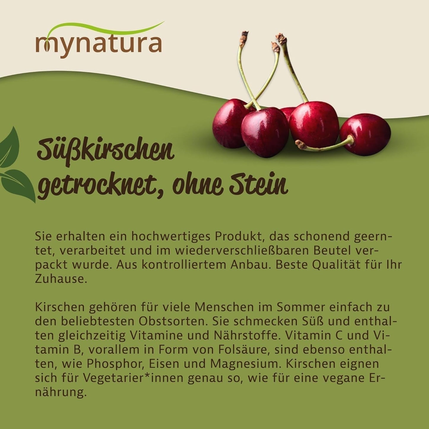 Mynatura cerezas dulces, secas y sin pepitas I Sin azúcar I Frutos secos I Sin aditivos I Repostería I Cerezas I Snack I Muesli I Vegano I Bolsa (1x 1000g) Productos deshidratados Naty Shop
