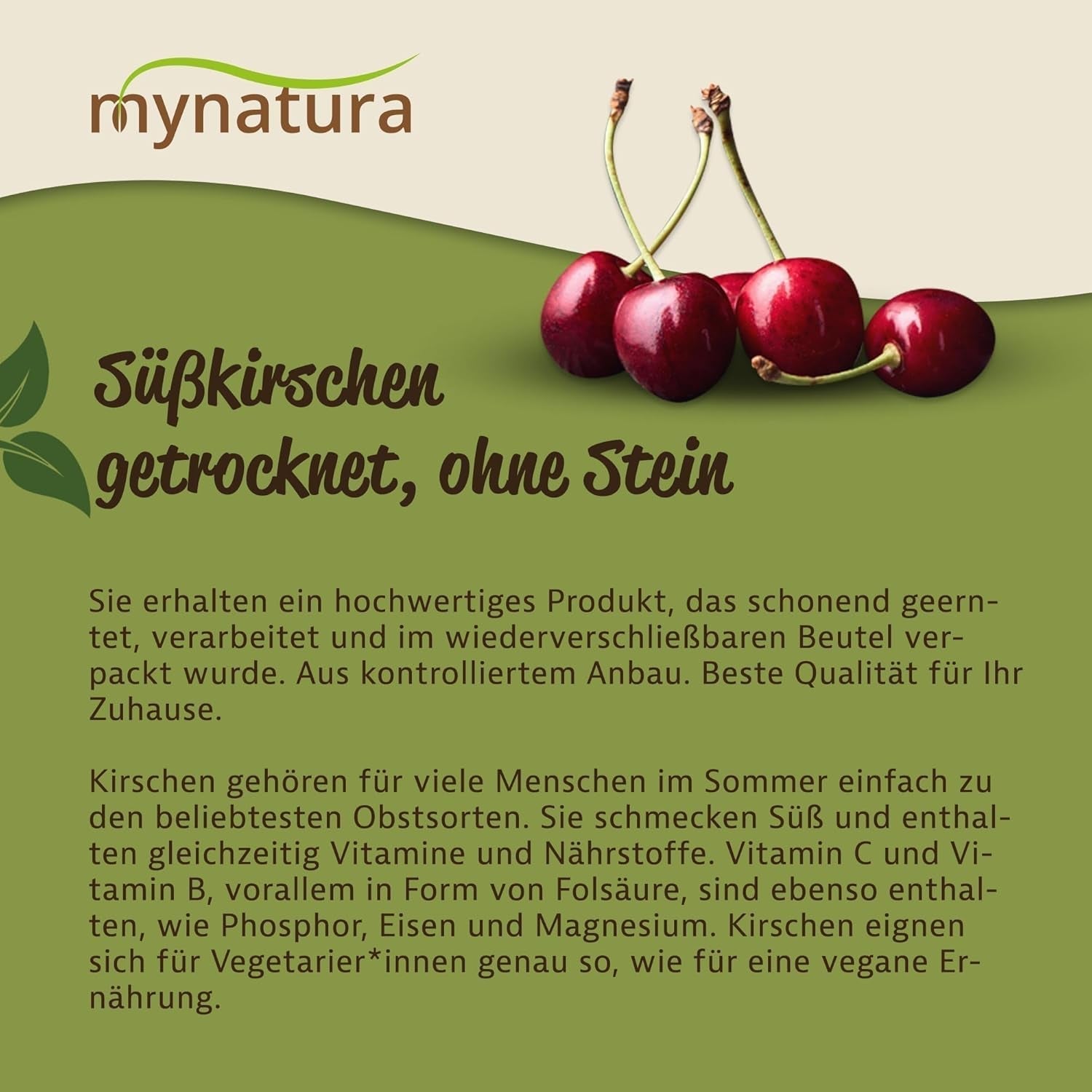 Mynatura cerezas dulces, secas y sin pepitas I Sin azúcar I Frutos secos I Sin aditivos I Repostería I Cerezas I Snack I Muesli I Vegano I Bolsa (1x 1000g) Productos deshidratados Naty Shop