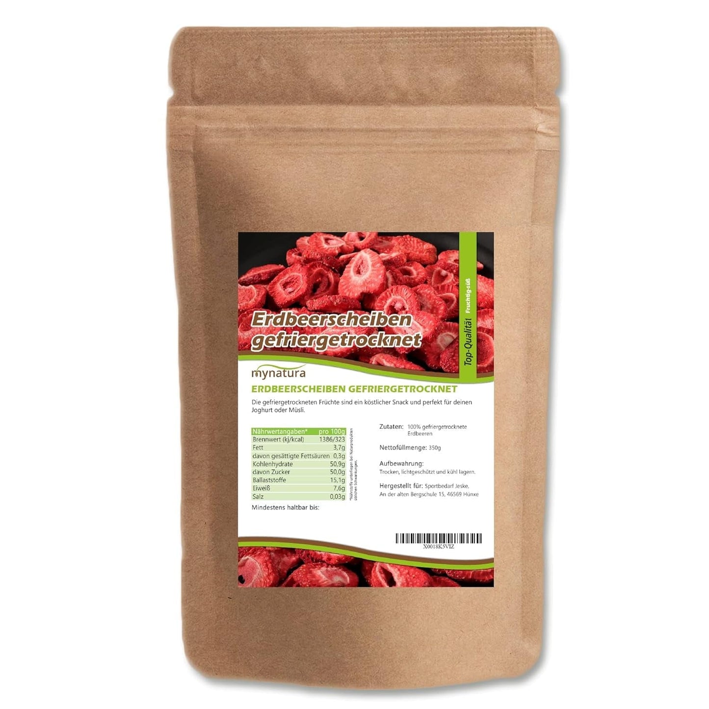 Mynatura fresas liofilizadas en rodajas I verdura I natural I fruta seca I fruta I - ligeramente seca (1 x 350g) Productos deshidratados Naty Shop 350 G (1 pack)
