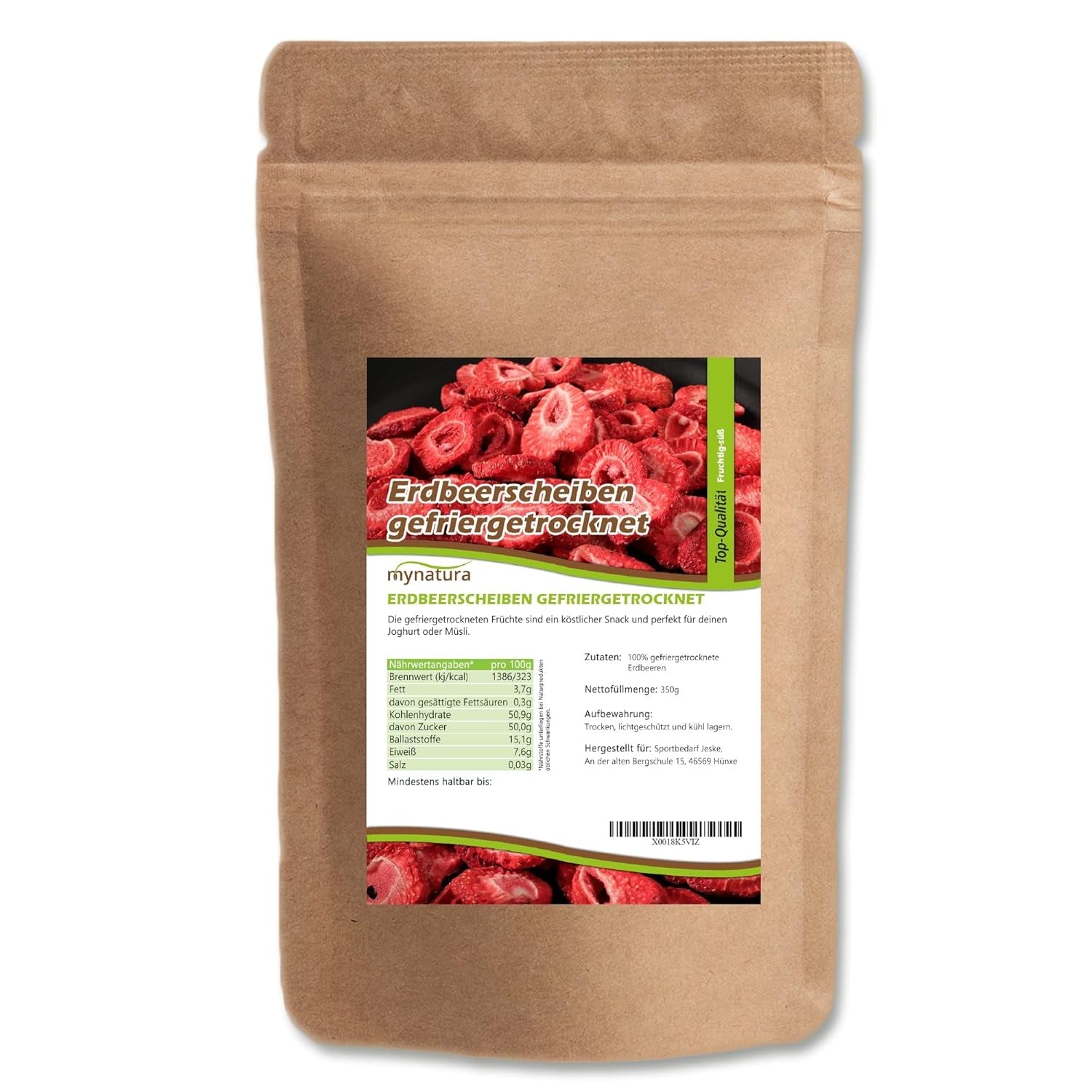 Mynatura fresas liofilizadas en rodajas I verdura I natural I fruta seca I fruta I - ligeramente seca (1 x 350g) Productos deshidratados Naty Shop 350 G (1 pack)