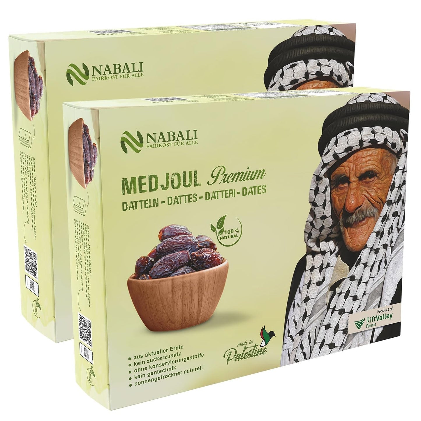 NABALI FAIRKOST PARA TODOS Dátiles Medjool Medjoul de Palestina - 100% natural vegano aromático tradicional fresco y oriental I sin conservantes 5 kg (1 paquete), Pequeño/Mediano Productos deshidratados Naty Shop 5 kg (paquete de 2) Large/Jumbo