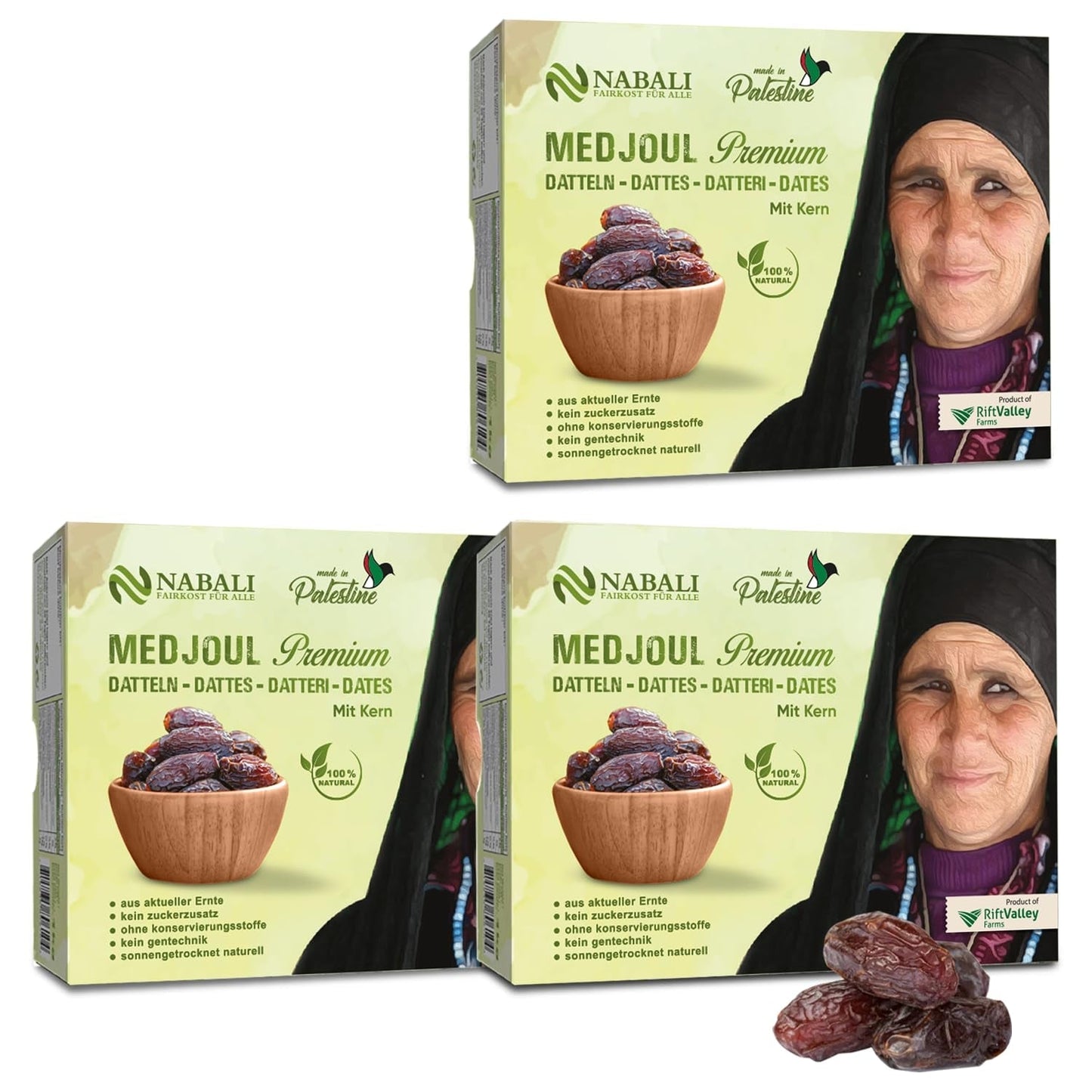 NABALI FAIRKOST PARA TODOS Dátiles Medjool Medjoul de Palestina - 100% natural vegano aromático tradicional fresco y oriental I sin conservantes 5 kg (1 paquete), Small/Medium Naty Shop productos deshidratados 1kg (3 pack) Large/Jumbo