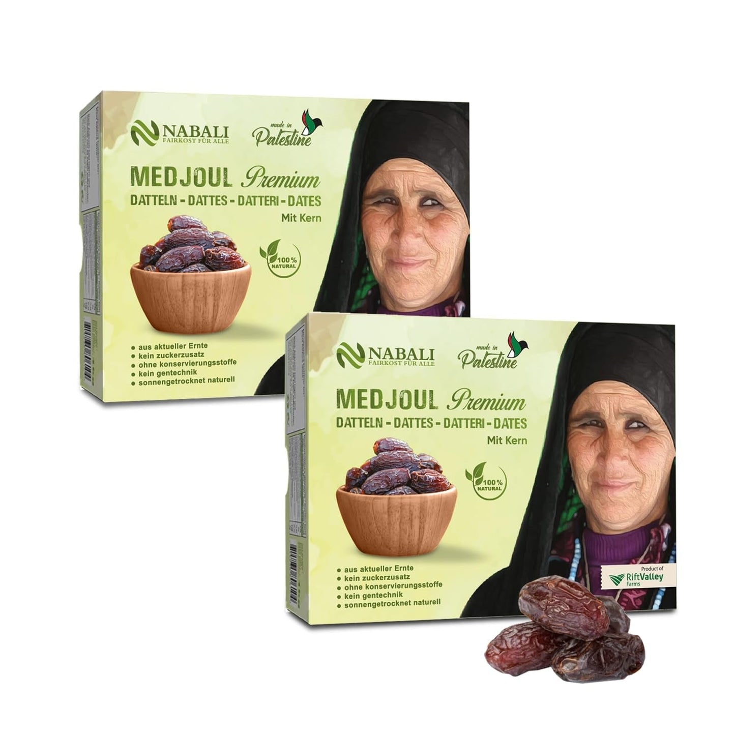 NABALI FAIRKOST PARA TODOS Dátiles Medjool Medjoul de Palestina - 100% natural vegano aromático tradicional fresco y oriental I sin conservantes 5 kg (1 paquete), Pequeño/Mediano Productos deshidratados Naty Shop 1kg (paquete de 2) Large/Jumbo