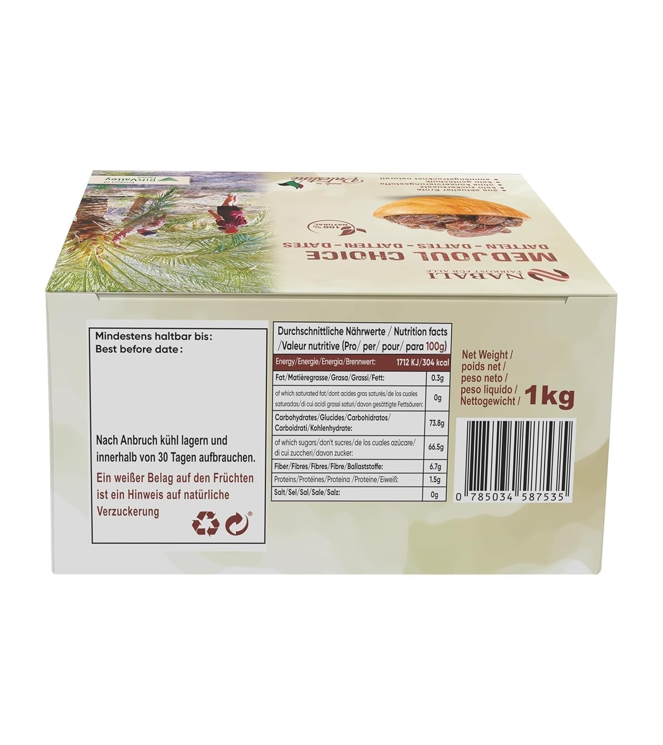 NABALI FAIRKOST PARA TODOS Medjoul - Medjool Dátiles Elección I - 100% natural aromático fresco oriental suave I dulce como la miel y caramelizado I Origen: Palestina I (1x1KG) Productos deshidratados Naty Shop
