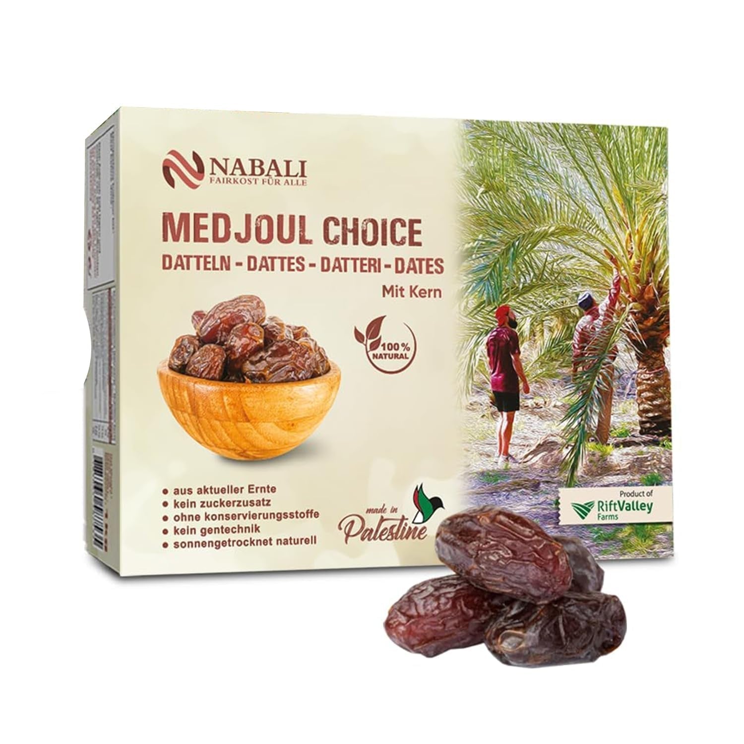 NABALI FAIRKOST PARA TODOS Medjoul - Medjool Dátiles Elección I - 100% natural aromático fresco oriental suave I dulce como la miel y caramelizado I Origen: Palestina I (1x1KG) Productos deshidratados Naty Shop 5 kg (1 paquete)