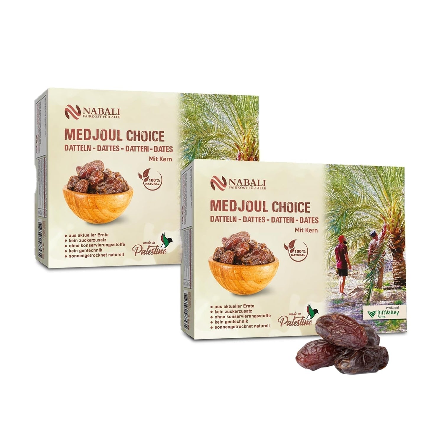 NABALI FAIRKOST PARA TODOS Medjoul - Medjool Dátiles Elección I - 100% natural aromático fresco oriental suave I dulce como la miel y caramelizado I Origen: Palestina I (1x1KG) Productos deshidratados Naty Shop 2 kg (1 paquete)