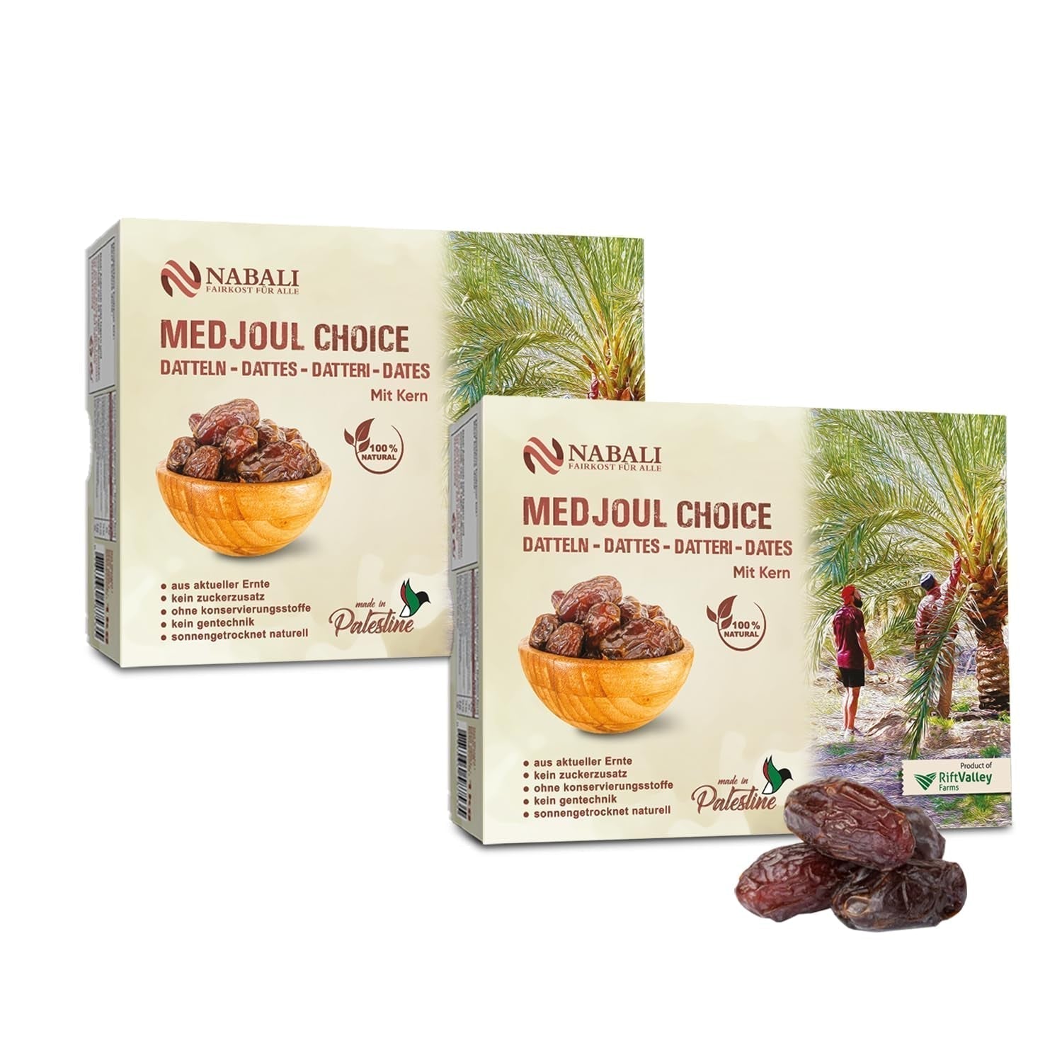 NABALI FAIRKOST PARA TODOS Medjoul - Medjool Dátiles Elección I - 100% natural aromático fresco oriental suave I dulce como la miel y caramelizado I Origen: Palestina I (1x1KG) Productos deshidratados Naty Shop 2 kg (1 paquete)