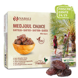 NABALI FAIRKOST PARA TODOS Medjoul - Medjool Dátiles Choice I - 100% natural aromático fresco oriental suave I dulce como la miel y caramelizado I Origen: Palestina I (1x1KG) Productos deshidratados Naty Shop 1 kg (1 paquete)