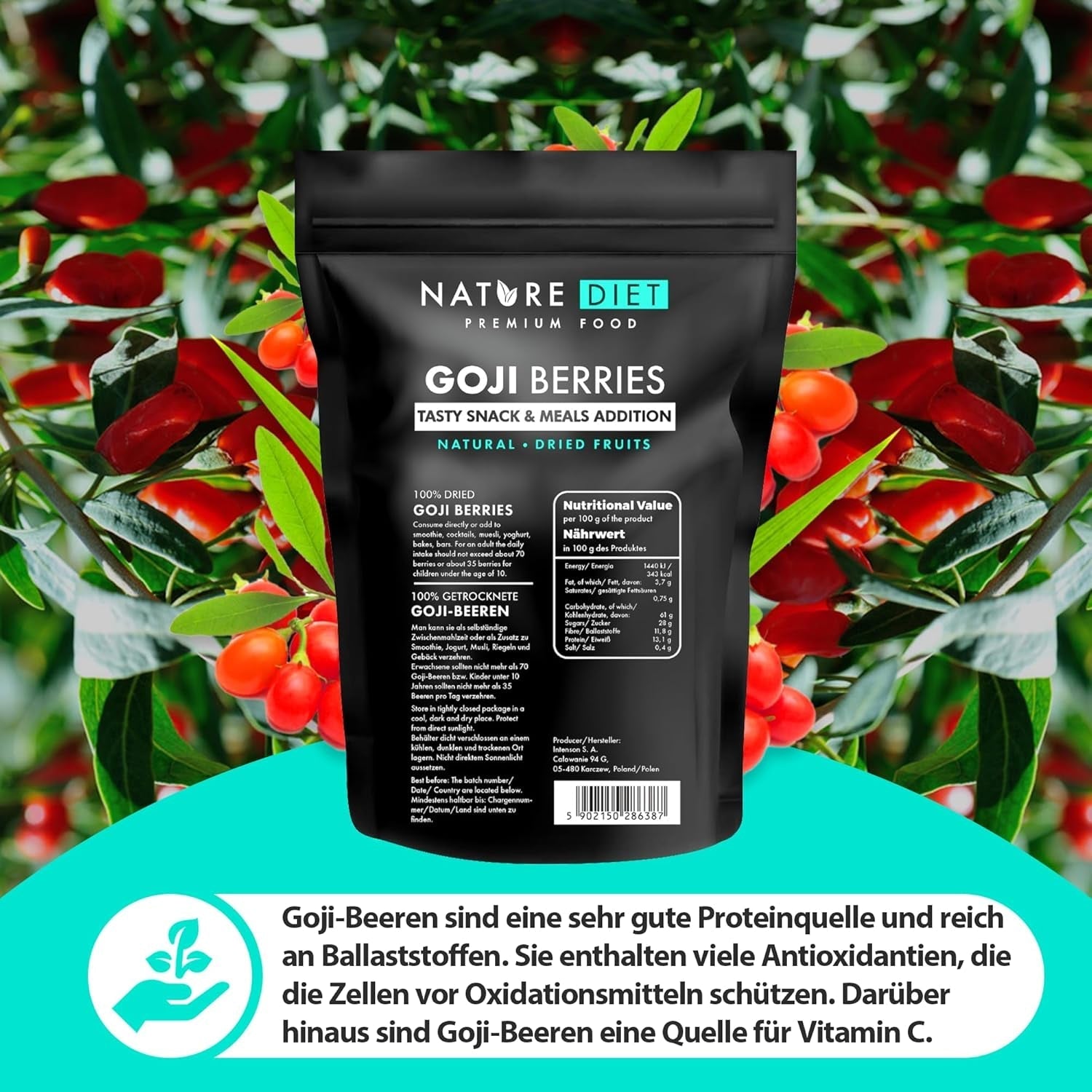 Nature Diet - Bayas de Goji 1000 g | Bayas secas | Snack saludable Naty Shop productos deshidratados