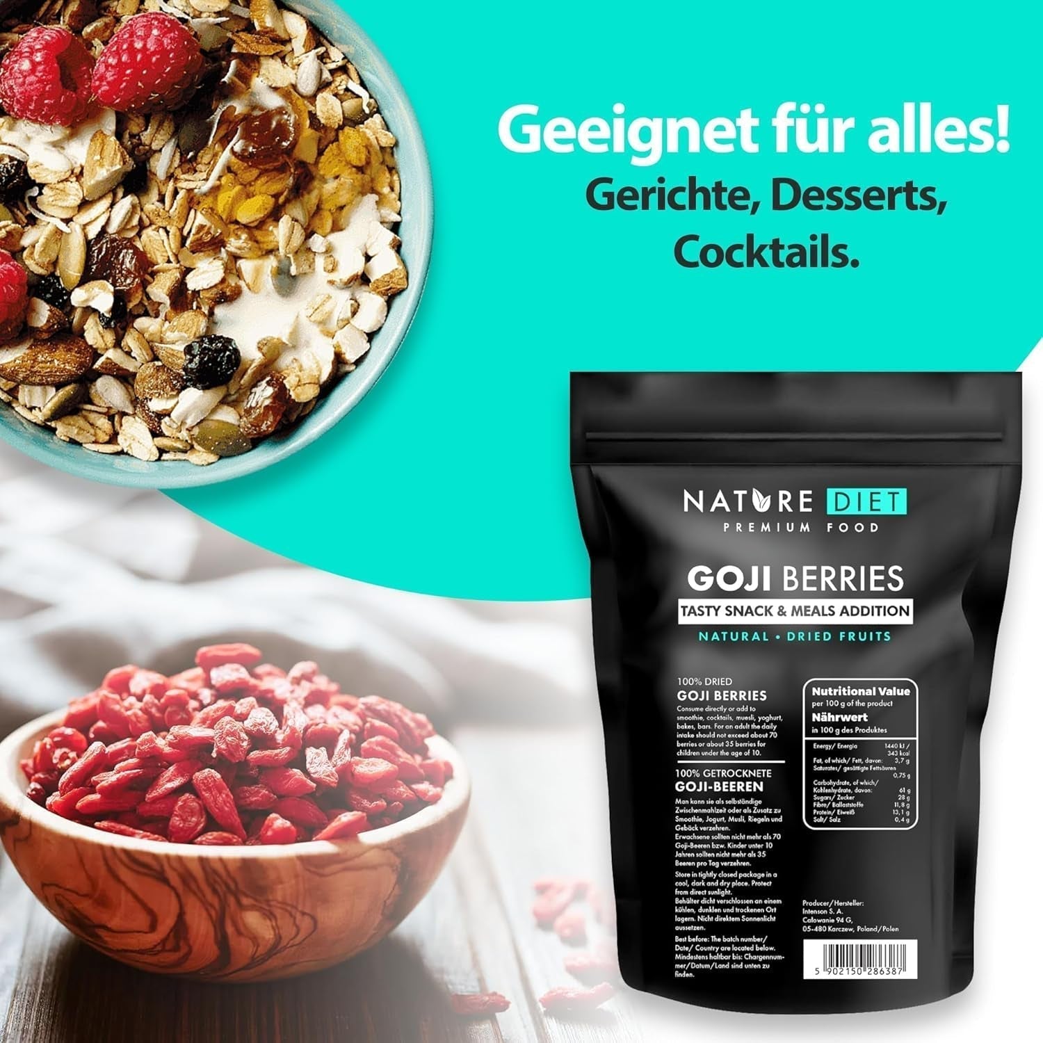 Nature Diet - Bayas de Goji 1000 g | Bayas secas | Snack saludable Naty Shop productos deshidratados