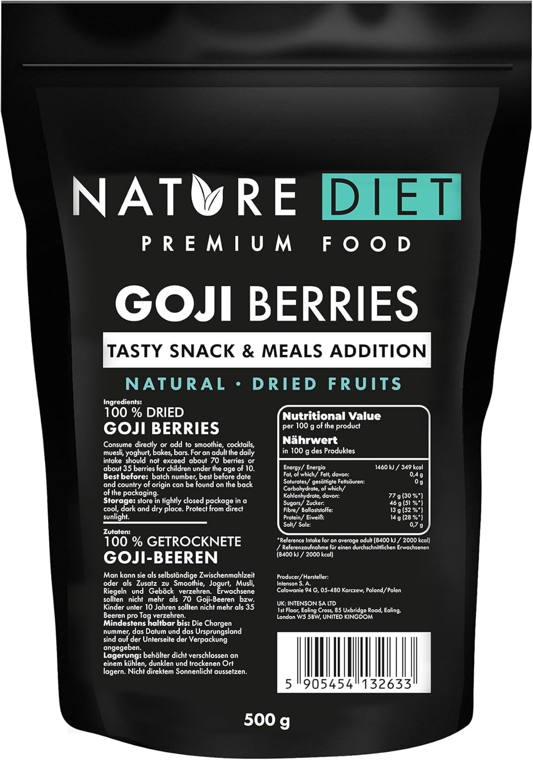 Nature Diet - Bayas de Goji 1000 g | Bayas secas | Snack saludable Naty Shop productos deshidratados 500G