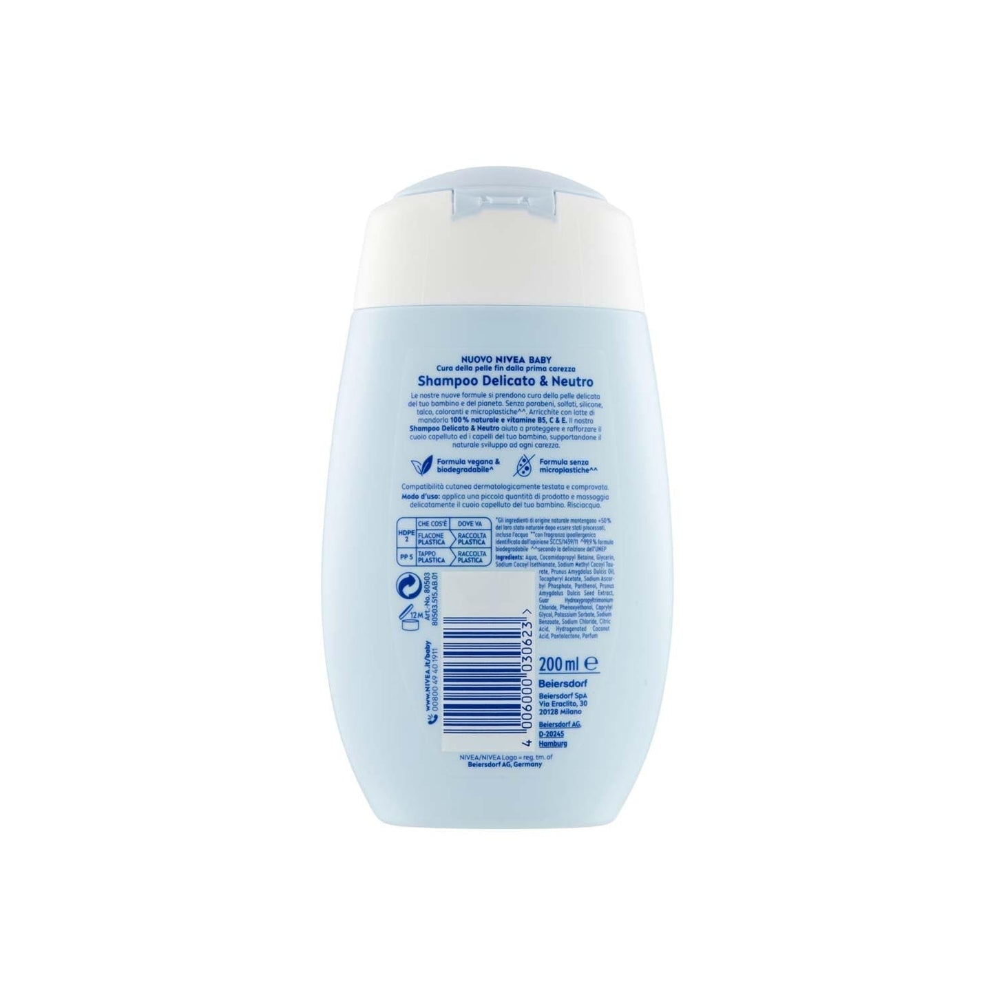 NIVEA BABY Champú Suave y Neutro 200 ml - Con protección contra el desgarro, sin sulfatos, para un cabello suave y sin enredos Niños - Baño y Cuidado Naty Shop