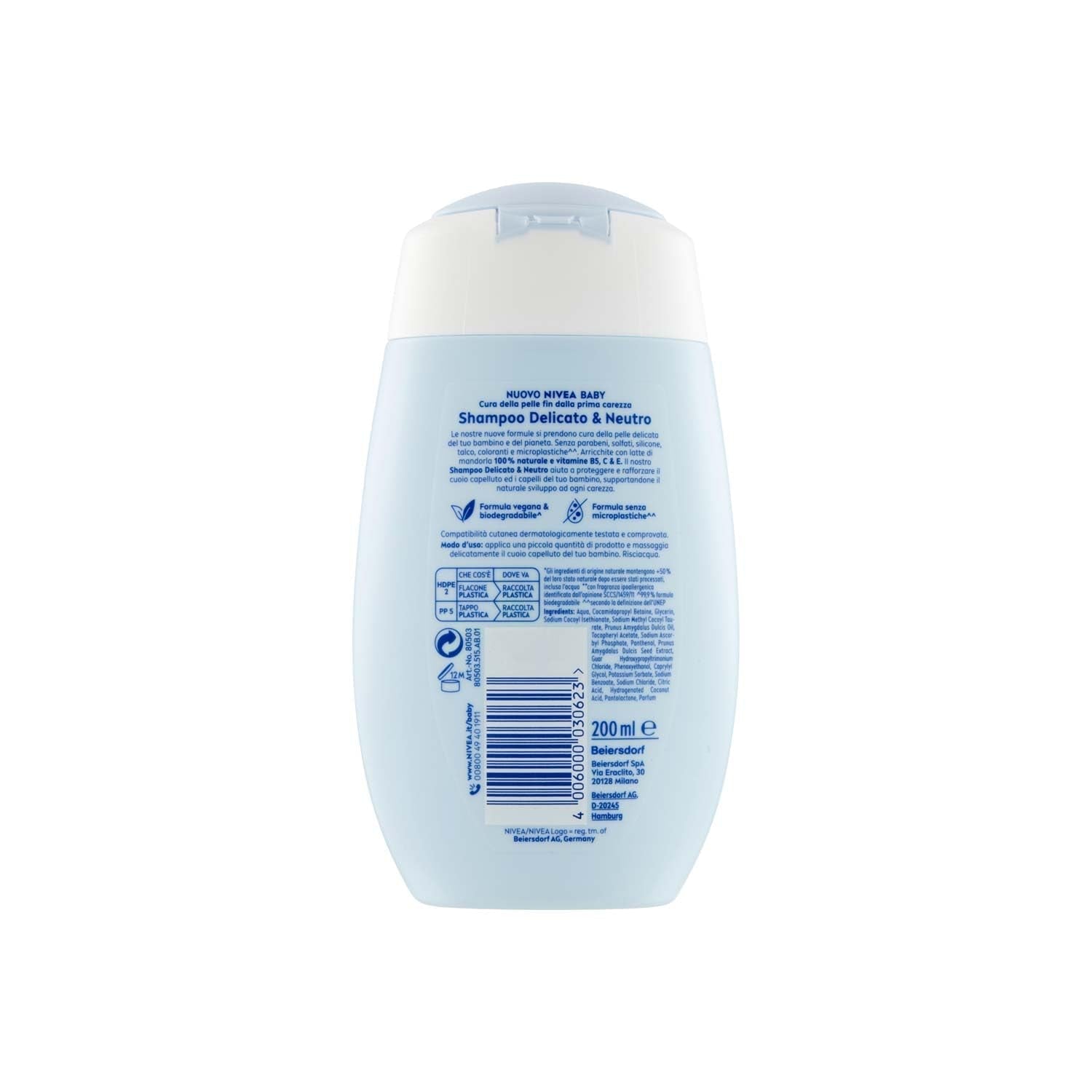 NIVEA BABY Champú Suave y Neutro 200 ml - Con protección contra el desgarro, sin sulfatos, para un cabello suave y sin enredos Niños - Baño y Cuidado Naty Shop