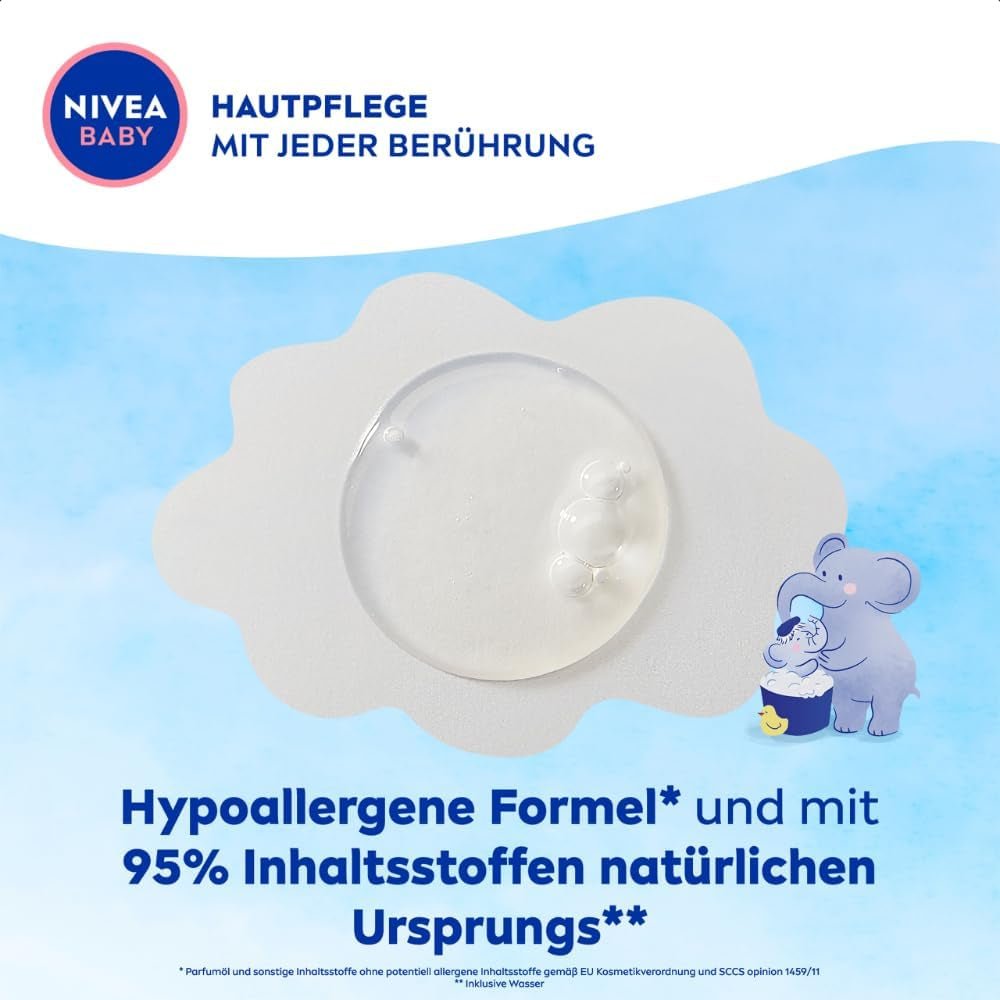 NIVEA BABY baño y champú de pies a cabeza, champú vegano suave para piel y cabello infantil con aceite de almendras, gel de ducha relajante con fórmula hipoalergénica sin parabenos ni microplásticos (200 ml) Infantil - Baño y Cuidado de la piel Naty Shop