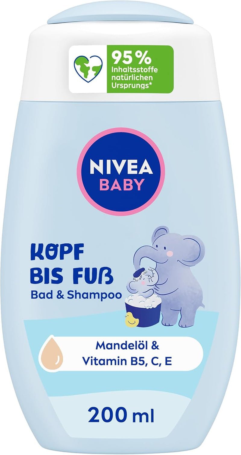 NIVEA BABY head to toe bath & shampoo, champú suave vegano para piel y cabello infantil con aceite de almendras, gel de ducha relajante con fórmula hipoalergénica sin parabenos ni microplásticos (200 ml) Infantil - Baño y Cuidado de la piel Naty Shop Default title
