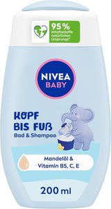 NIVEA BABY head to toe bath & shampoo, champú suave vegano para piel y cabello infantil con aceite de almendras, gel de ducha relajante con fórmula hipoalergénica sin parabenos ni microplásticos (200 ml) Infantil - Baño y Cuidado de la piel Naty Shop Default title