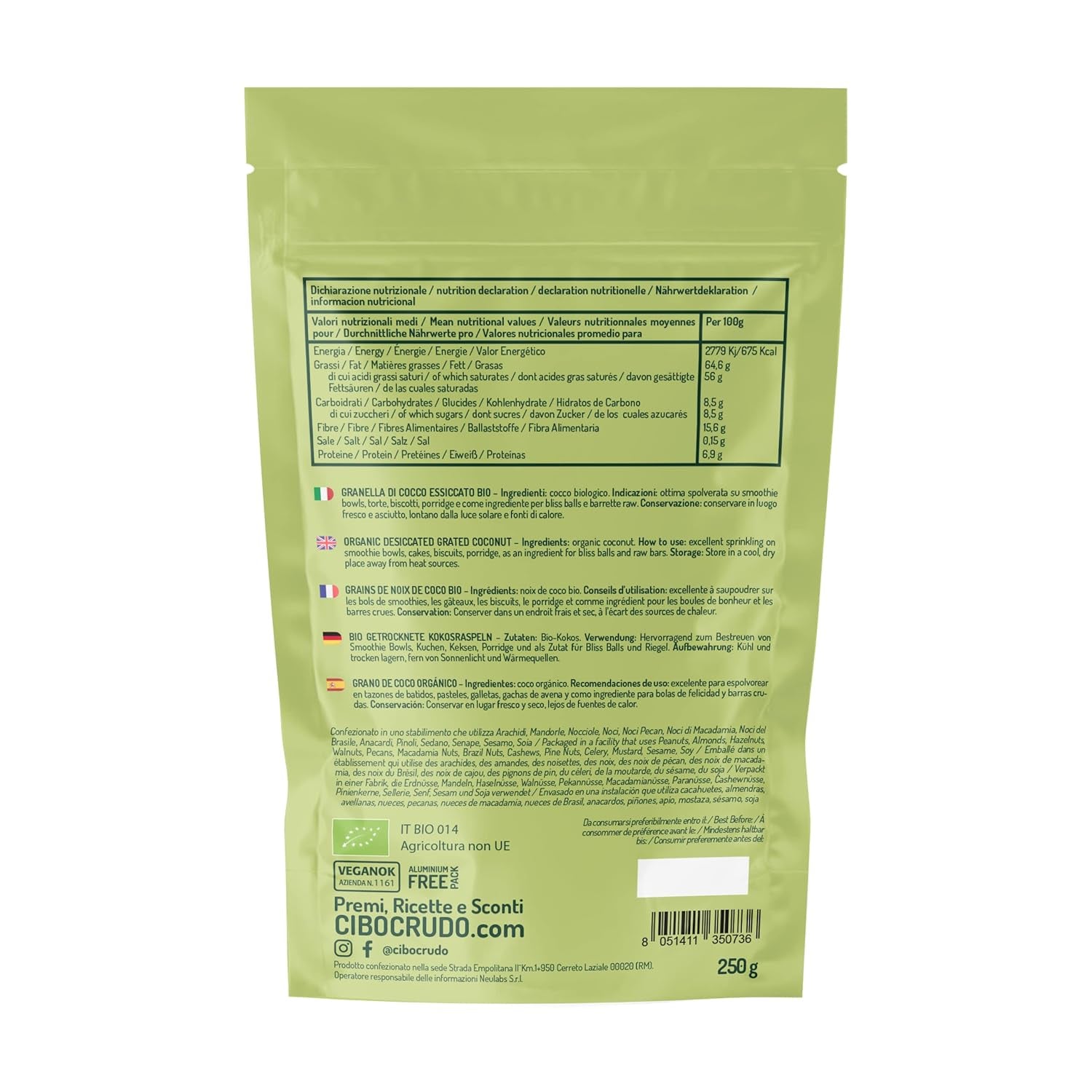 Coco orgánico rallado - 200g. Chips de coco desecados Sin azúcar y secos. Copos de coco. Chips de coco secados al sol. Excelente como snack y para recetas dulces Naty Shop Productos Deshidratados