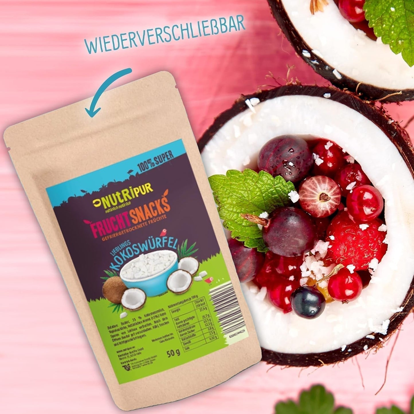 Coco liofilizado: 50g fruta liofilizada - dulces veganos cubitos de coco endulzados - frutos secos naturales de NutriPur Productos deshidratados Naty Shop