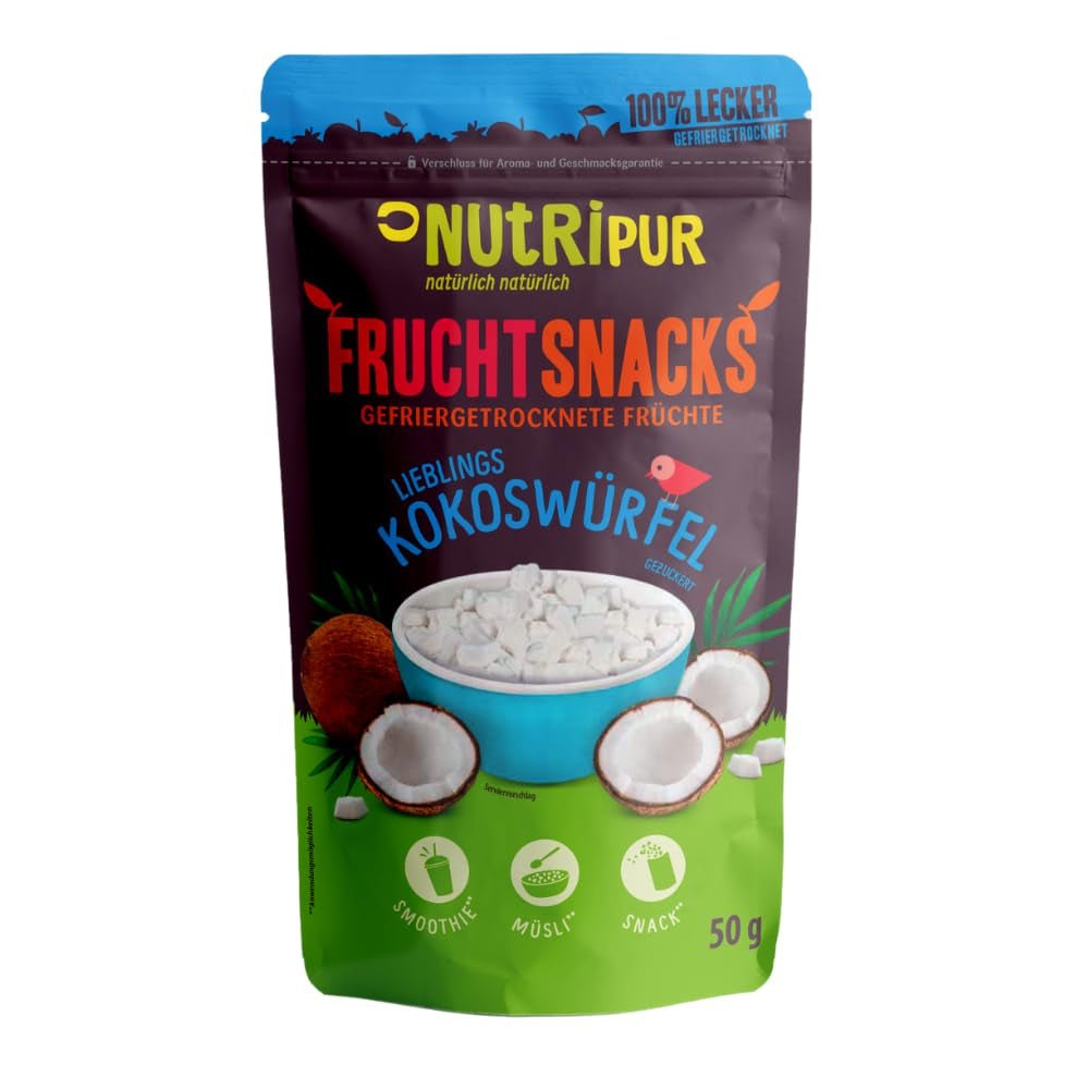 Coco liofilizado: 50g de fruta liofilizada - dulces veganos cubitos de coco endulzados - fruta naturalmente seca de NutriPur Productos deshidratados Naty Shop Título predeterminado