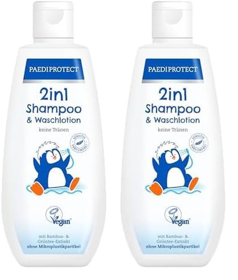 PAEDIPROTECT Champú y loción de lavado 2 en 1 para bebés y niños 200 ml, limpieza delicada y cabello sin perfume ni microplásticos, el gel de ducha hidrata la piel seca y sensible, también para adultos Niños - Baño y Cuidado Naty Shop Blanco 200 Ml (pack de 2)