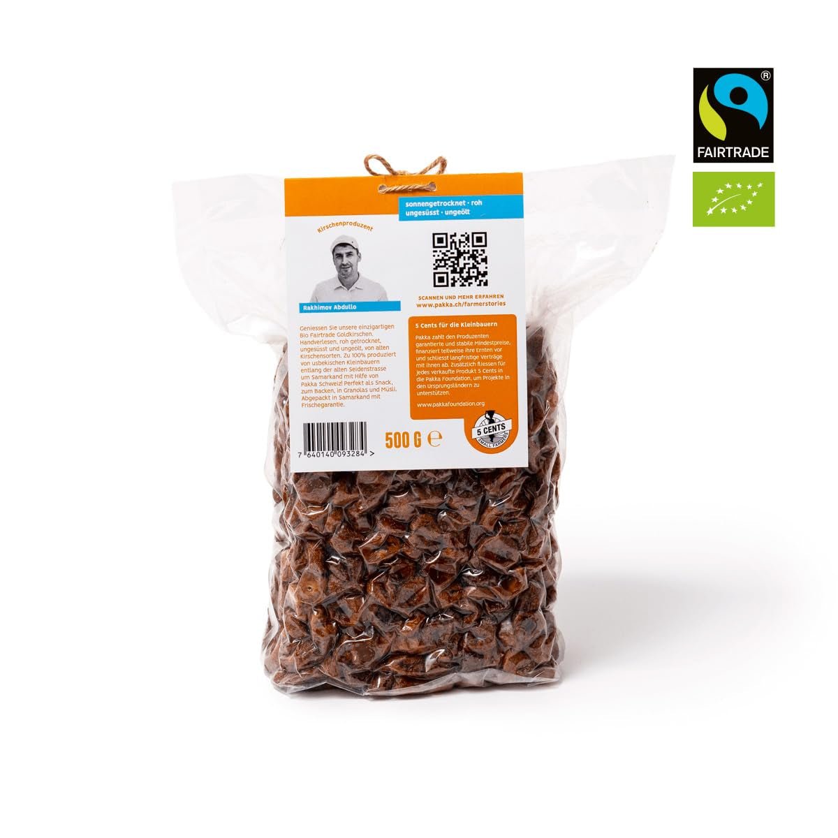 PAKKA - Cerezas Doradas Secadas al Sol de Comercio Justo Orgánicas 500 g, Cerezas Amarillas Recogidas Silvestres, Sin Semillas, Sin Endulzante, Directo de Pequeños Agricultores en Samarcanda, Uzbekistán, Vegano, 500 g (1 Paquete) Naty Shop Productos Deshidratados